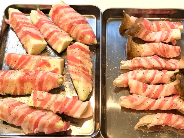 豚肉で巻く